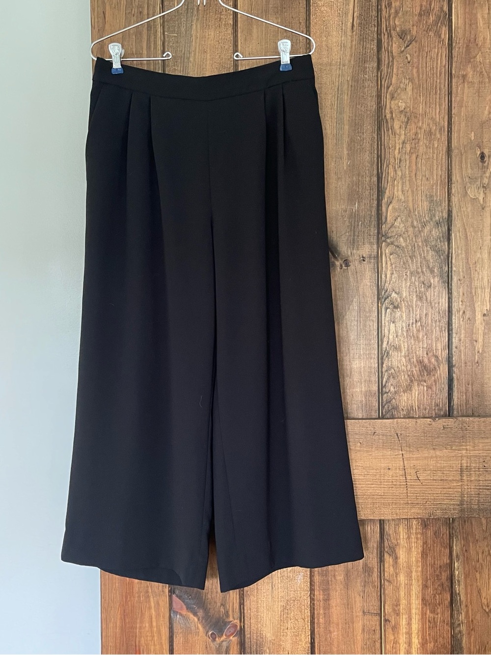 J. Crew Black 365 Wide Leg Drape Tailored Pleat Crop Pants 8 Polished Minimalist